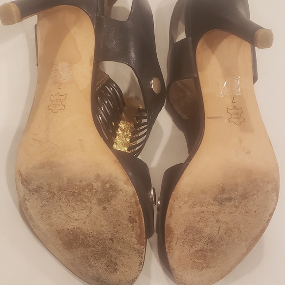 Cynthia Vincent strappy stiletto pump open toe size 7 black leather - Picture 4 of 8